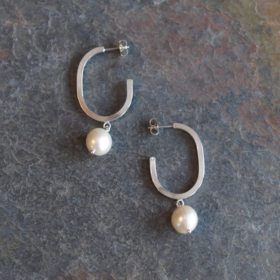 Freshwater Pearl Earrings, minimalist sterling silver drop earrings, jewellery