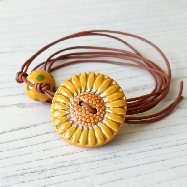 Sunflower Wrap Bracelet in Mustard Yellow and Green