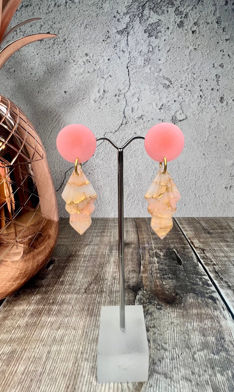 Dreamy Pink Art Deco Statement Earrings 