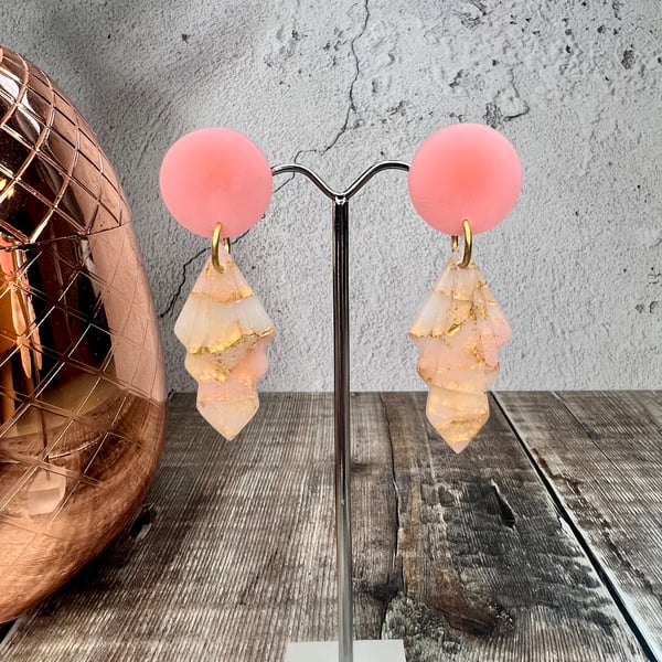 Dreamy Pink Art Deco Statement Earrings 