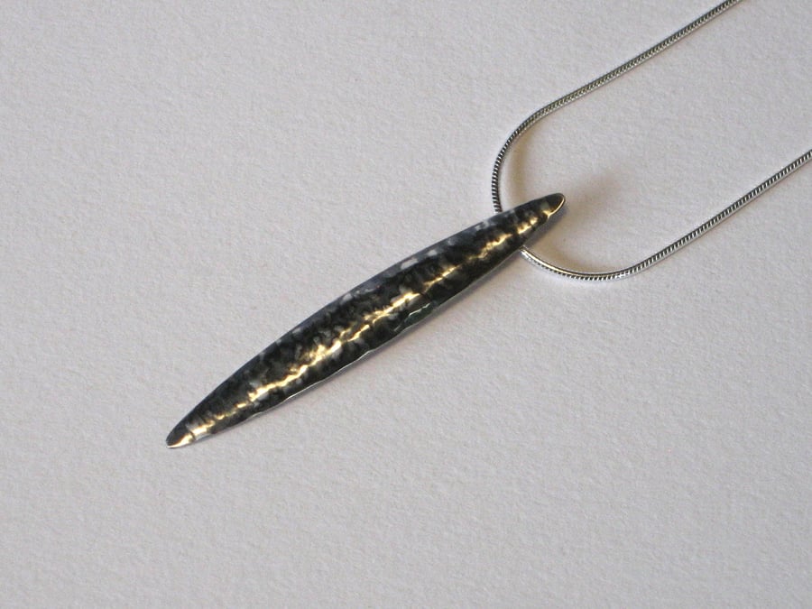 Sterling Silver Blackwave Plain Long Pendant on 16" Snake Chain, Oxidised