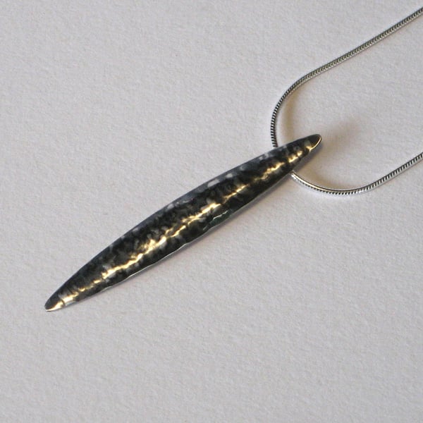 Sterling Silver Blackwave Plain Long Pendant on 16" Snake Chain, Oxidised