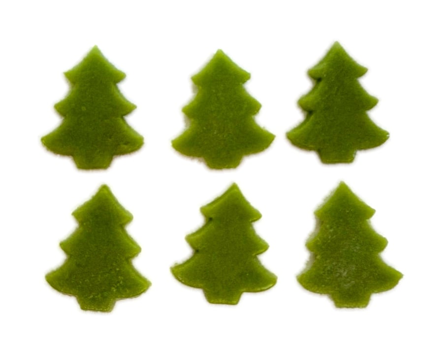 Pack of 6 green trees made with Bullseye 90coe glass