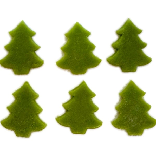 Pack of 6 green trees made with Bullseye 90coe glass
