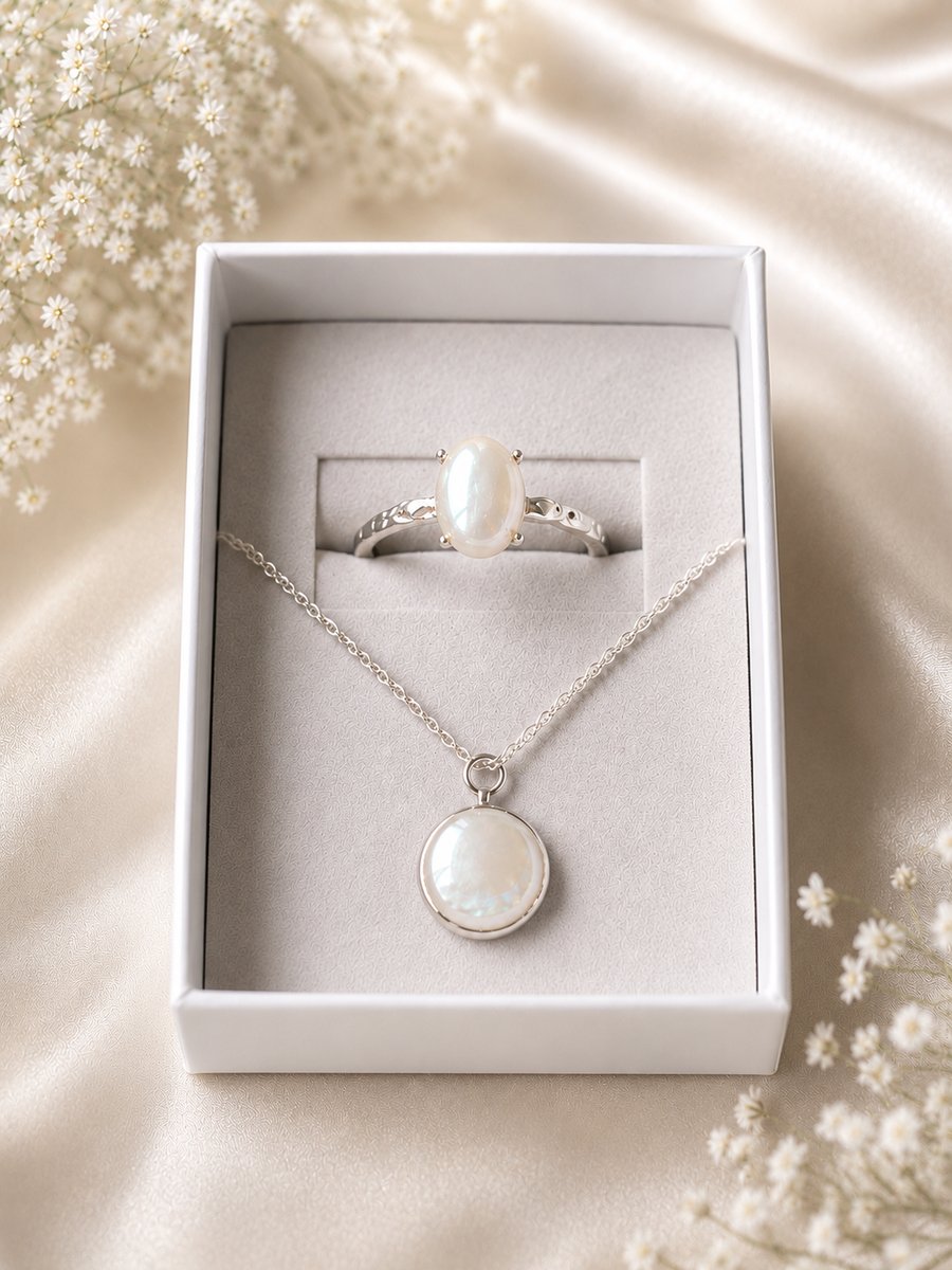Memorial jewellery set with ashes inclusion