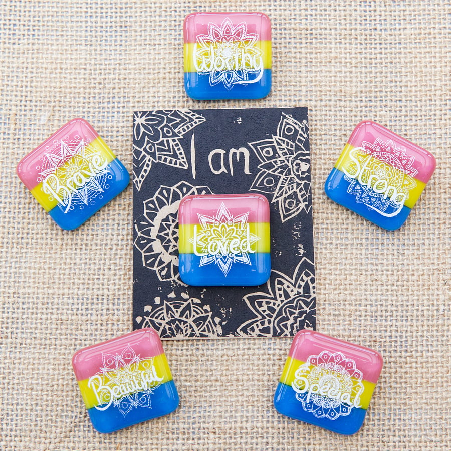 Pansexual Flag Pride Motivational Positive Thinking Glass Enamel Pin Badge