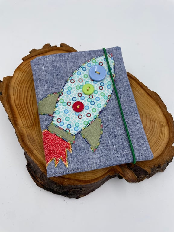 Appliqué rocket A6 notebook cover and notebook