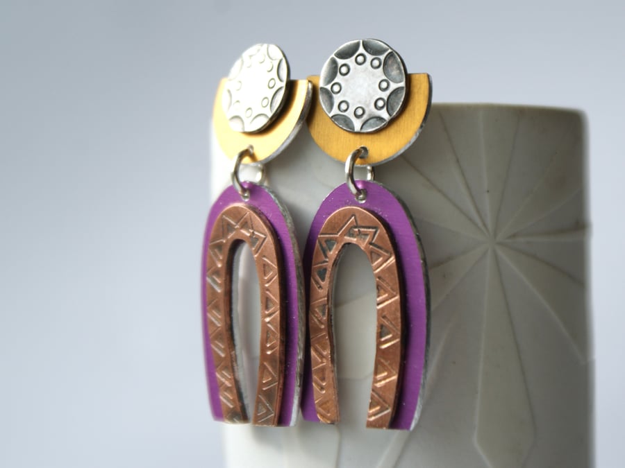 Colour pop rainbow drop earrings - pink & gold