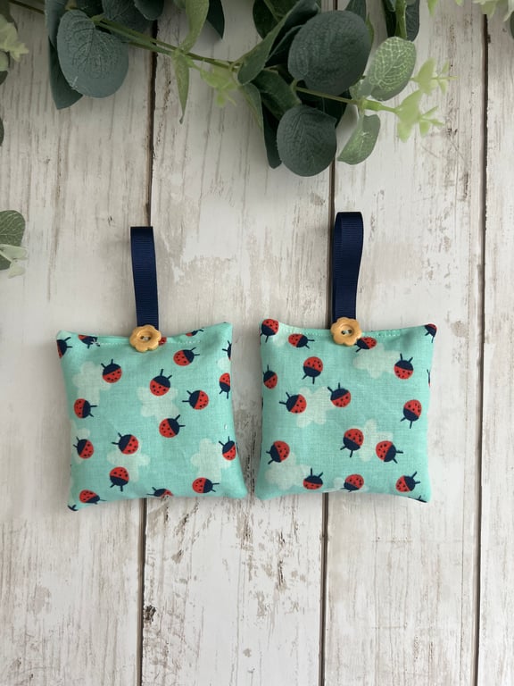 Set of 2 Lavender Sachets: Ladybird Fabric Design, New Home, Sleep Pillows