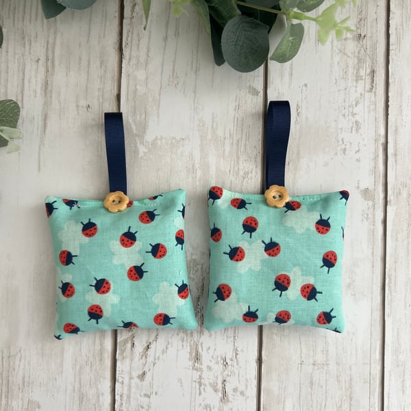 Set of 2 Lavender Sachets: Ladybird Fabric Design, New Home, Sleep Pillows