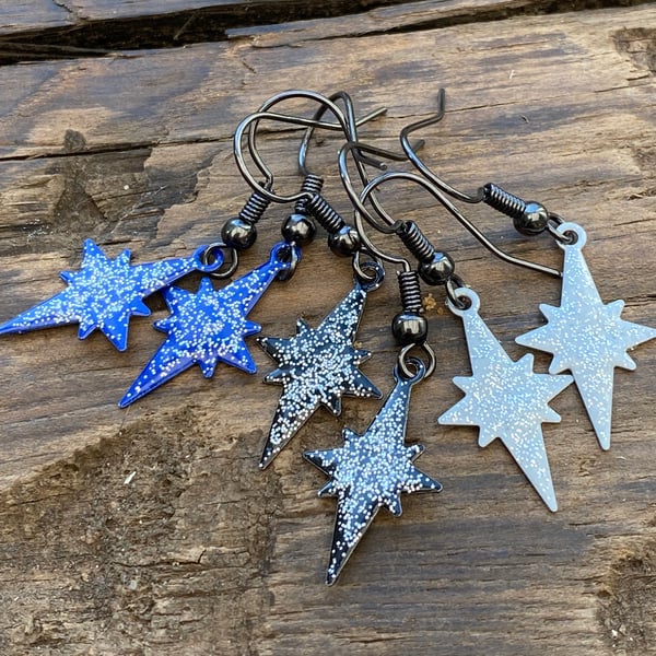 North Star Enamel Earrings. Sterling Silver upgrade available. 