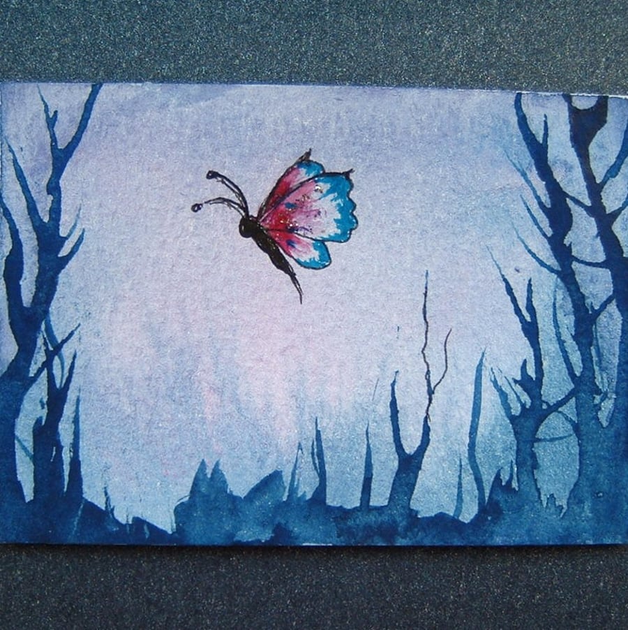 Art painting  original  glitter fantasy butterfly scene ref  155
