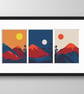033 - Cross stitch Japanese landscapes Sunset over mountains, three in one  - Image 1