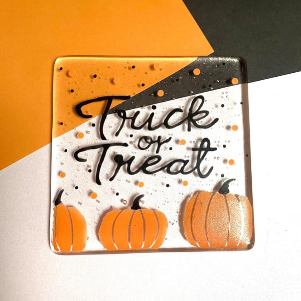 Fused Glass Trick or Treat Halloween Coaster