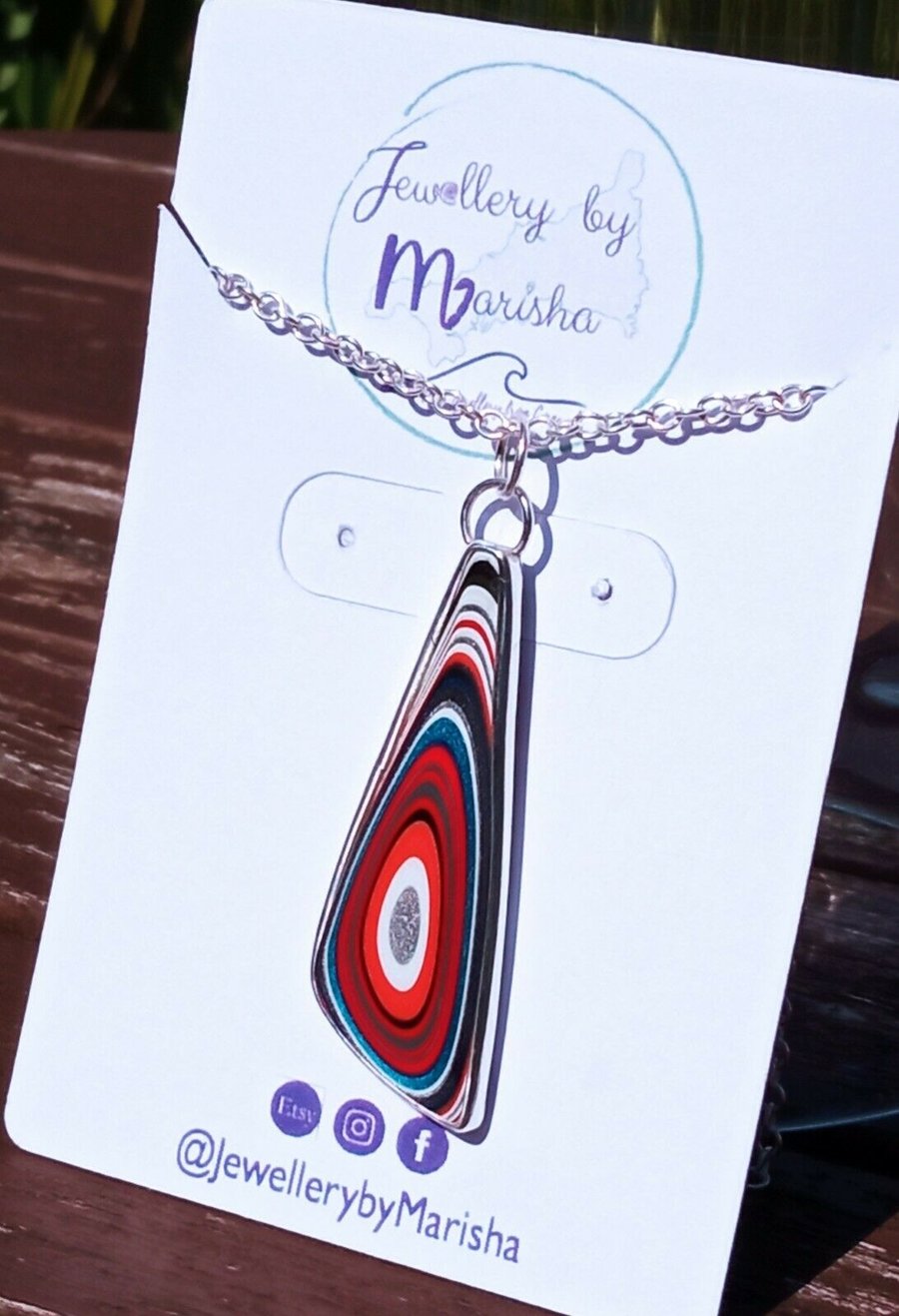 Fordite Multicolour Striped Pendant in Fine Silver on Sterling Silver Necklace 