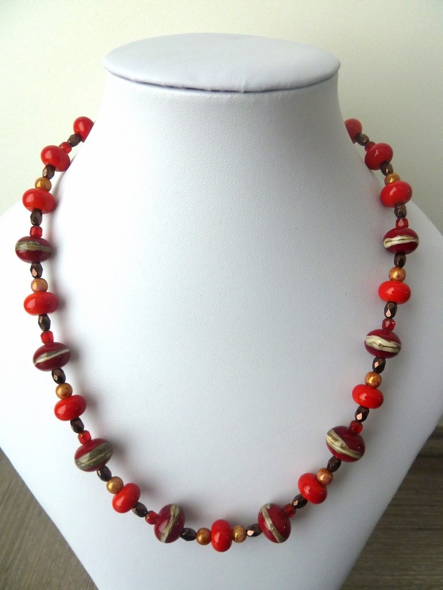 SALE sterling silver red lampwork necklace