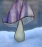 Stained glass mushroom - pink and blue cap with irridised clear gills