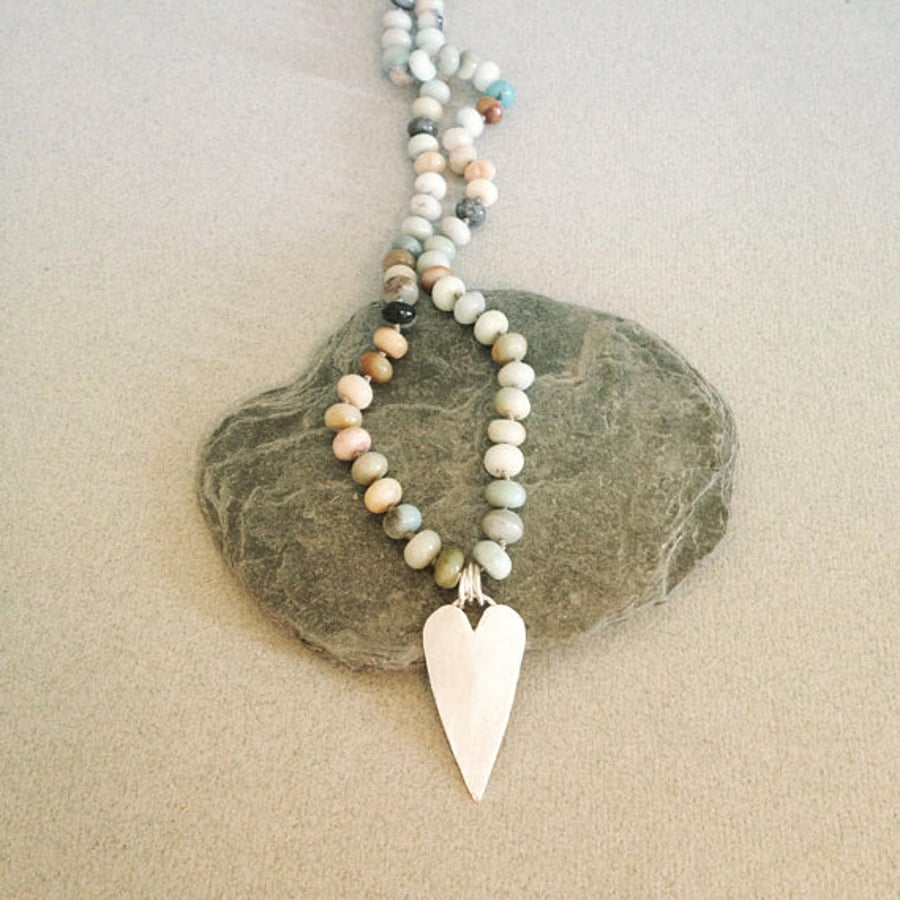 Long Necklace - Amazonite Necklace - Heart Necklace