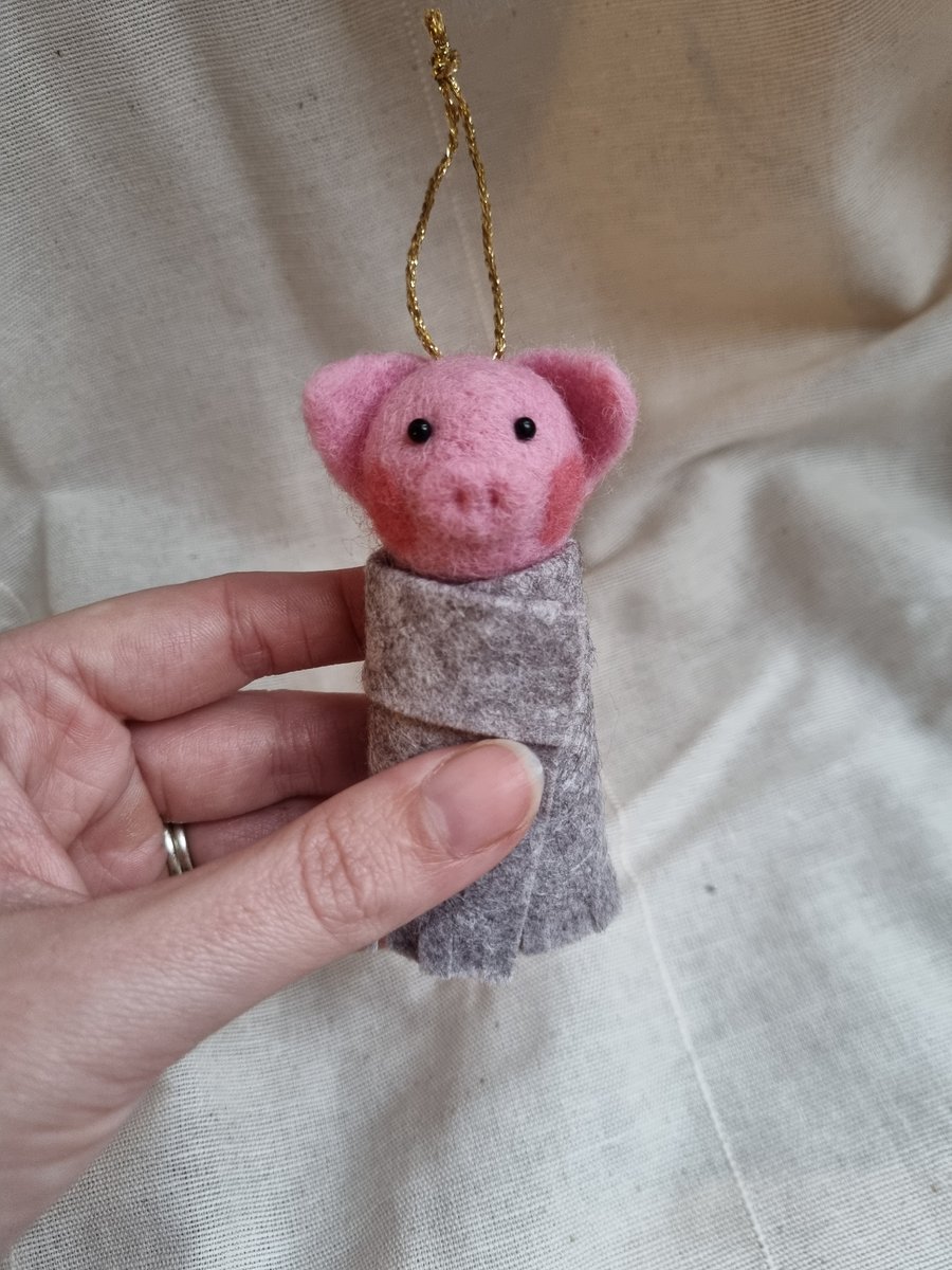 Wooly Pigs in Blankets Hanging Christmas Decorations - Single Grey