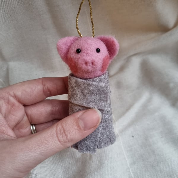 Wooly Pigs in Blankets Hanging Christmas Decorations - Single Grey