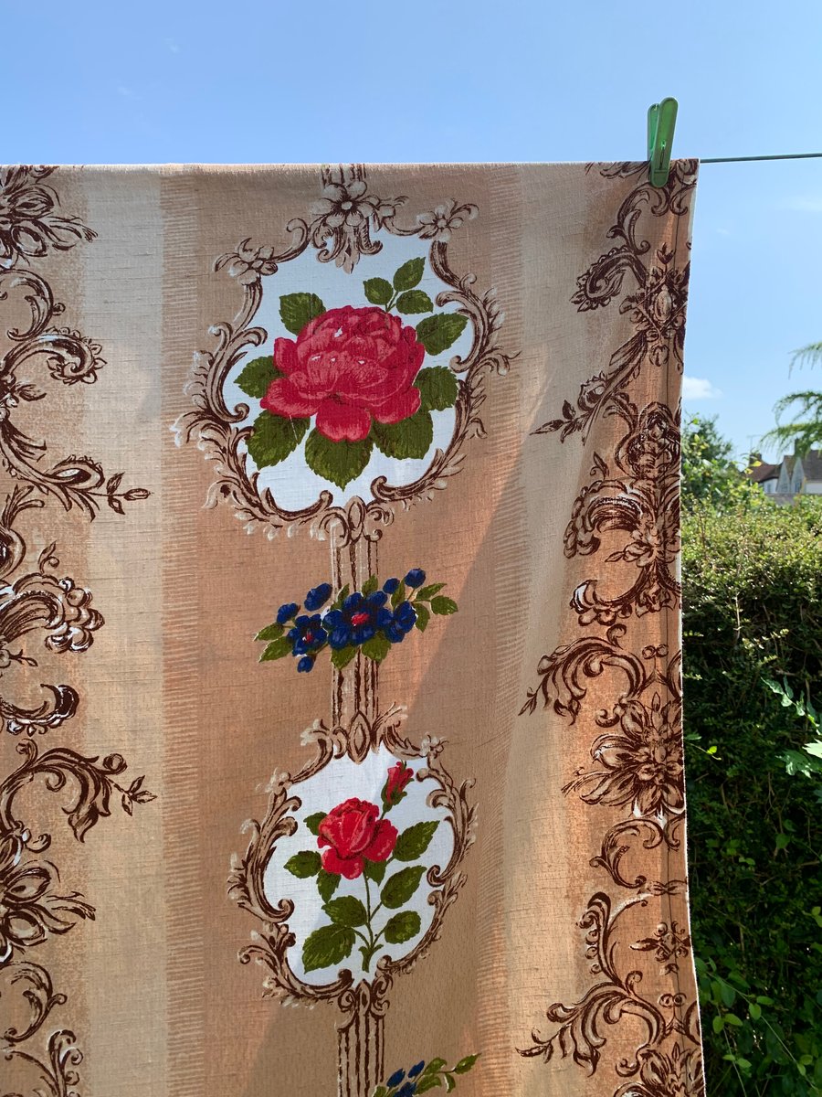 Vintage Fabric Hollywood Regency Mid Century ROSES 50s 60s Cottage Core