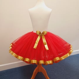 Girl's Red Tutu Skirt with Golden Trim - Ages From 0-6 Months to 6-7 Years UK 