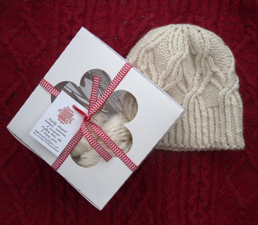 Knitting Kit for Flower Cable Beanie Hat