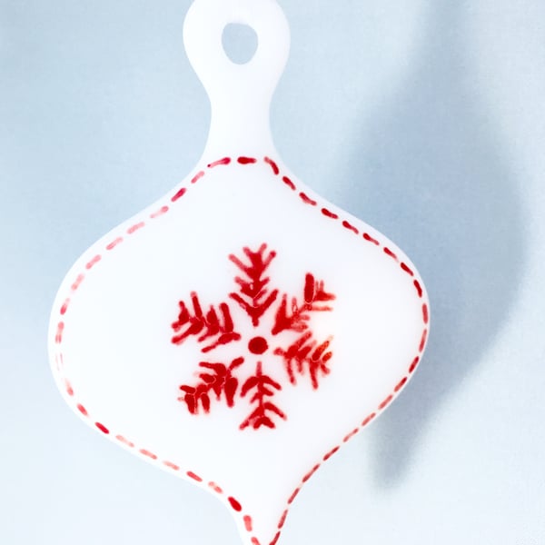 Fused Glass White Scandinavian Christmas Tree Decoration 