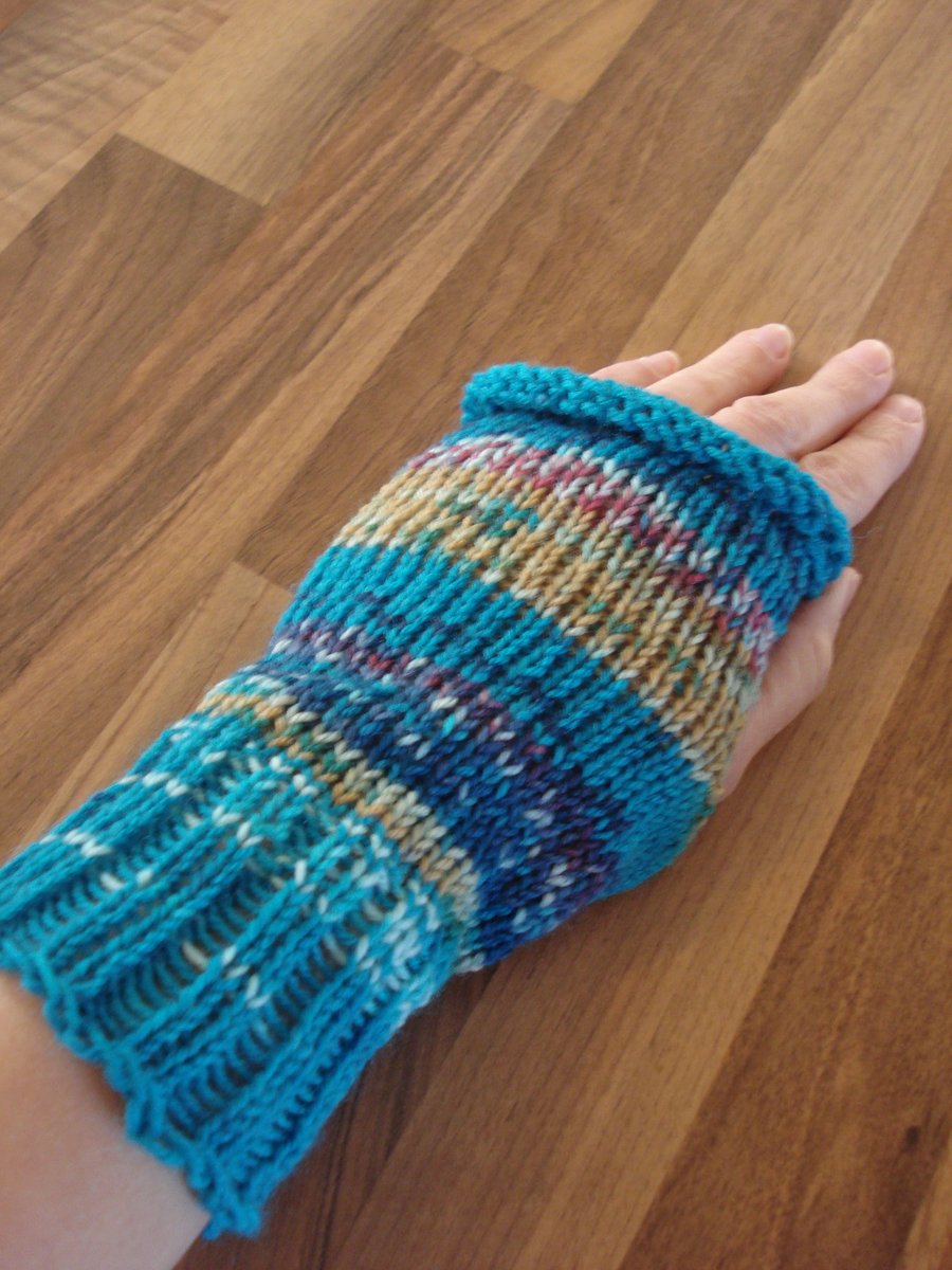 SALE: Fair Isle Effect Wristwarmers, Fingerless Mittens