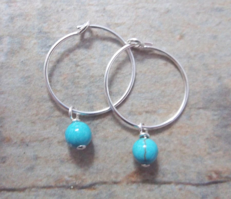 Sterling Silver Hoop Earrings with Turquoise