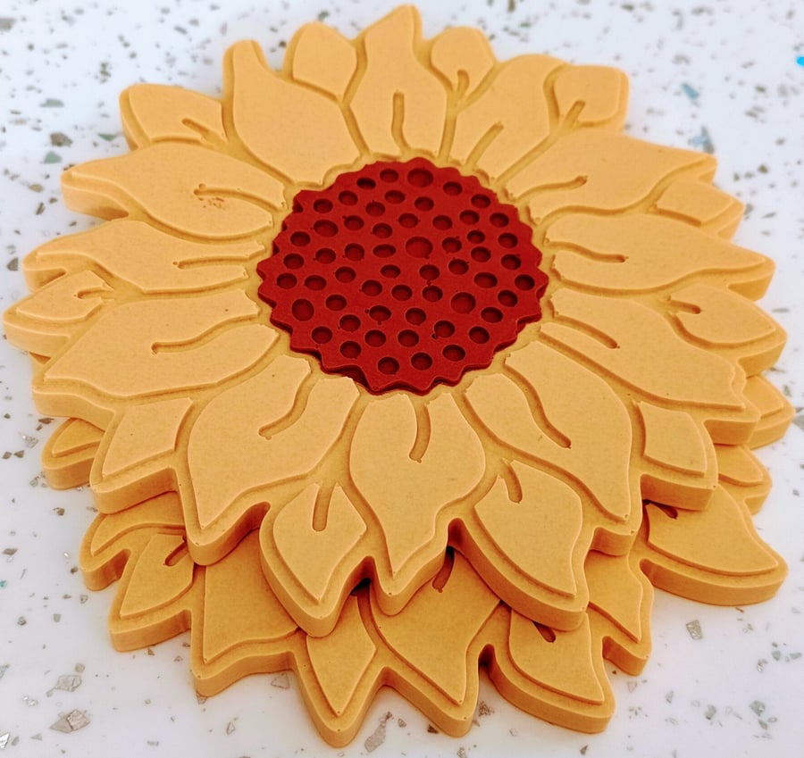 Pair Jesmonite  Sunflower Coasters 