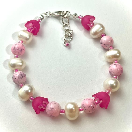 Pink Bead & Cultured Pearl Bracelet