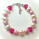 Pink Bead & Cultured Pearl Bracelet