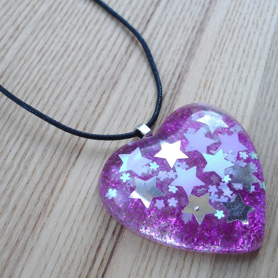 Large Pink Sparkle Heart Resin Pendant