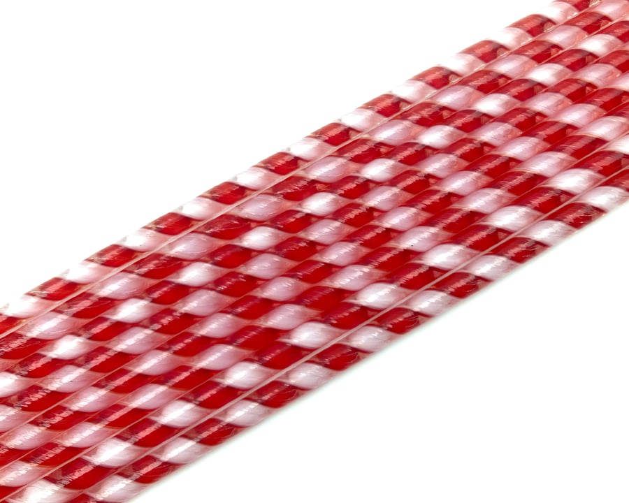 Red and white twisted cane 24cm Bullseye 90 coe glass Vitrigraph twisties