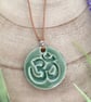Handmade Ceramic Green OM Pendant Necklace 