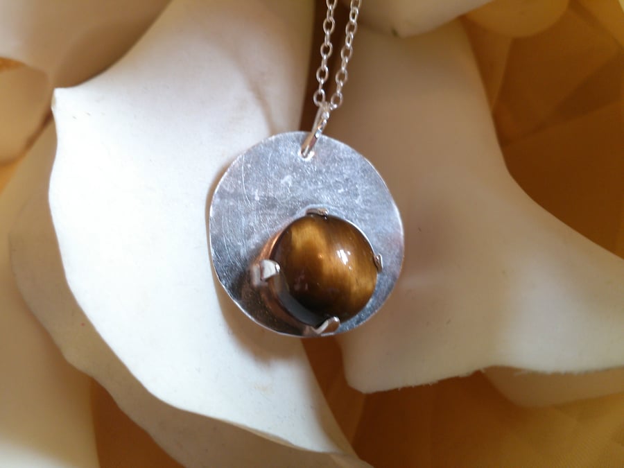 Tigers eye circle sterling silver necklace