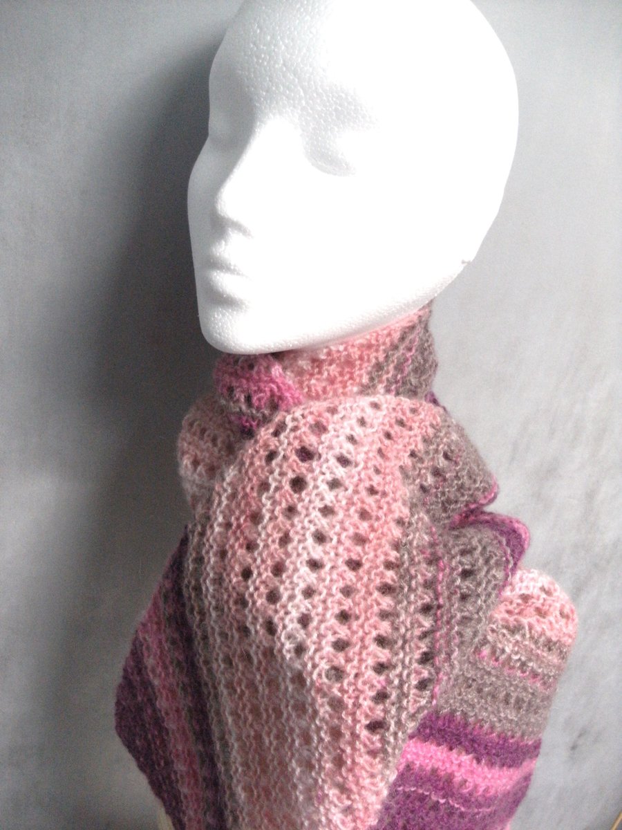 Long Lacy Eyelet Scarf Pinks with Angora