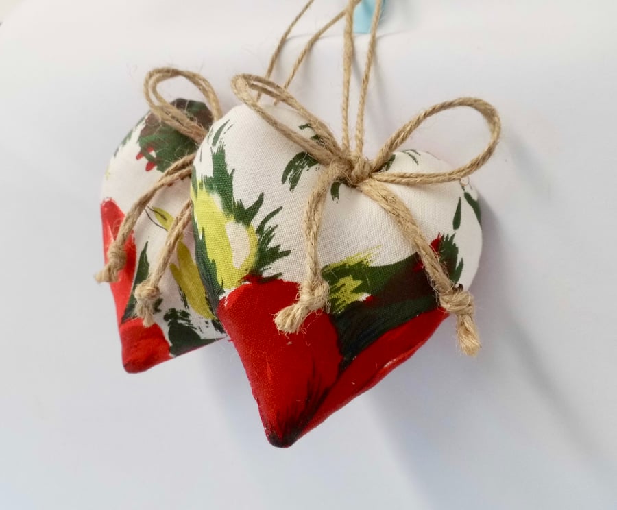 CLEARANCE Pair hanging hearts in vintage fabric