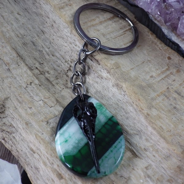 Gothic Raven Skull Keychain Keyring, Gifts For Men OOAK