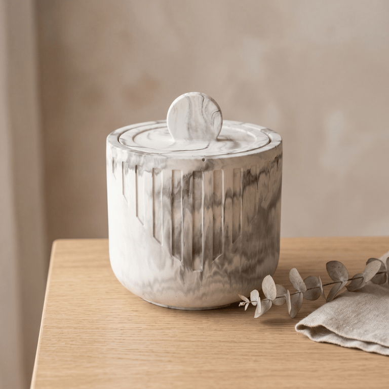 White with Smoky Grey and Black Marbling Lidded Keepsake or Jewellery Box 