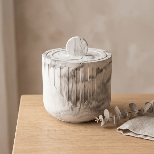 White with Smoky Grey and Black Marbling Lidded Keepsake or Jewellery Box 