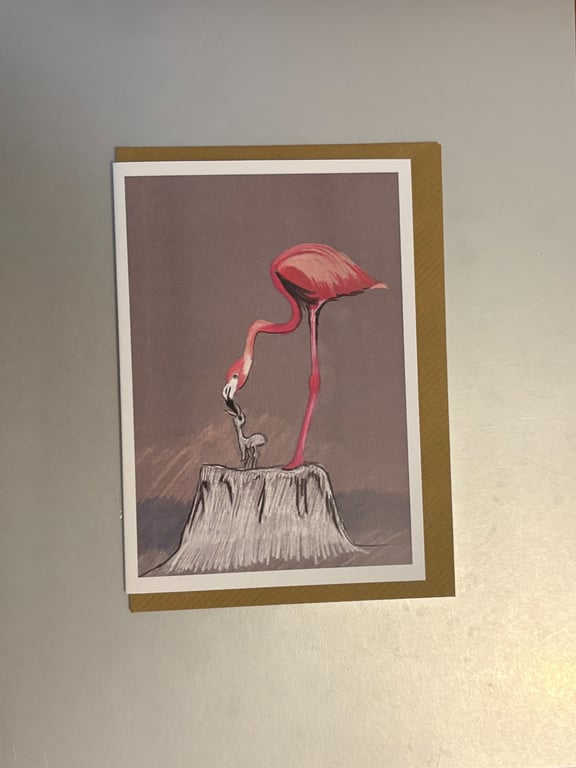Flamingo & Chick A5 Greeting Card