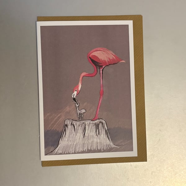 Flamingo & Chick A5 Greeting Card
