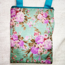 Turquoise and pink floral cross body small bag