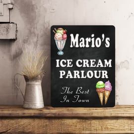 PERSONALISED Retro Vintage Ice Cream Parlour Metal Wall Sign Gift Present Chalkb