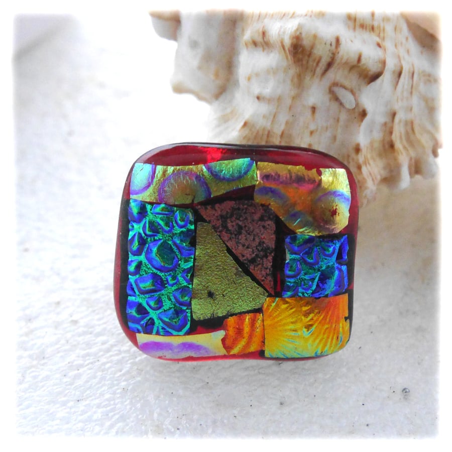 Patchwork Dichroic Fused Glass Brooch 071 Handmade 