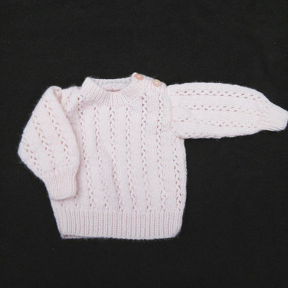 Hand knitted pale pink jumper sweater to fit 18 inch chest