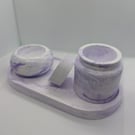 Purple and White Marbled Ecoresin Tray, Jar and Tealight Holder Set