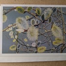 Willow flower card with blue background - with white border